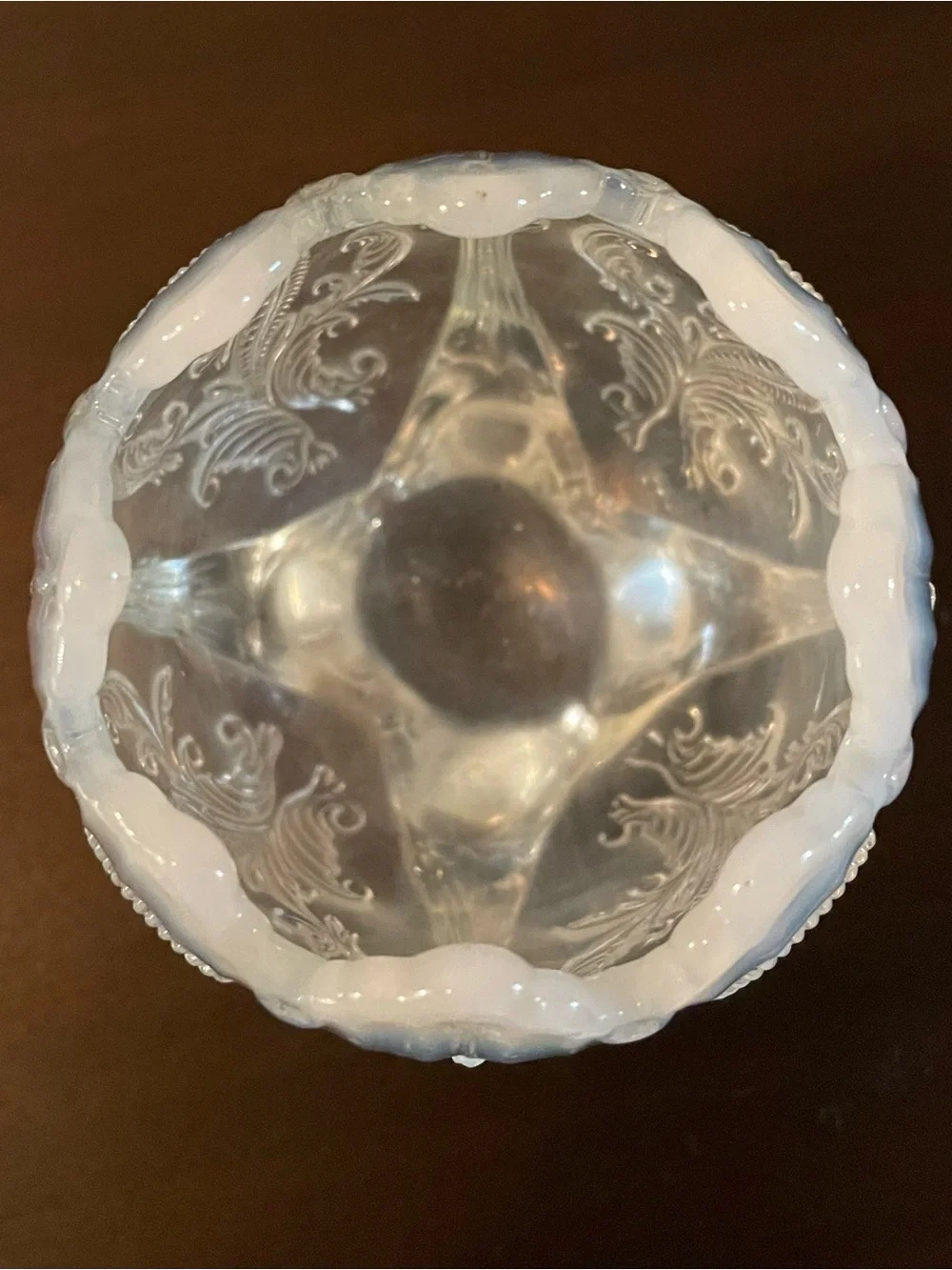 White Opalescent Glass Rose Vase - Northwood